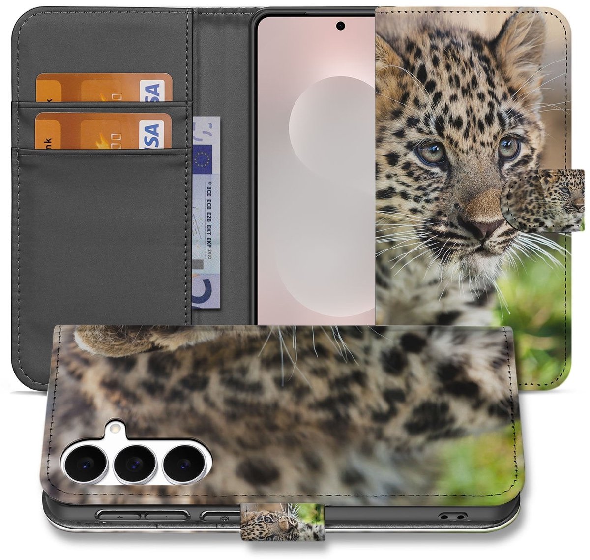 Samsung Galaxy S25 FE Bookcase Hoesje Met Pasjes Baby Luipaard
