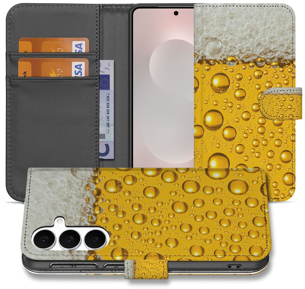 Samsung Galaxy S25 FE Book Cover Met Bier Print En Magnetische Sluiting