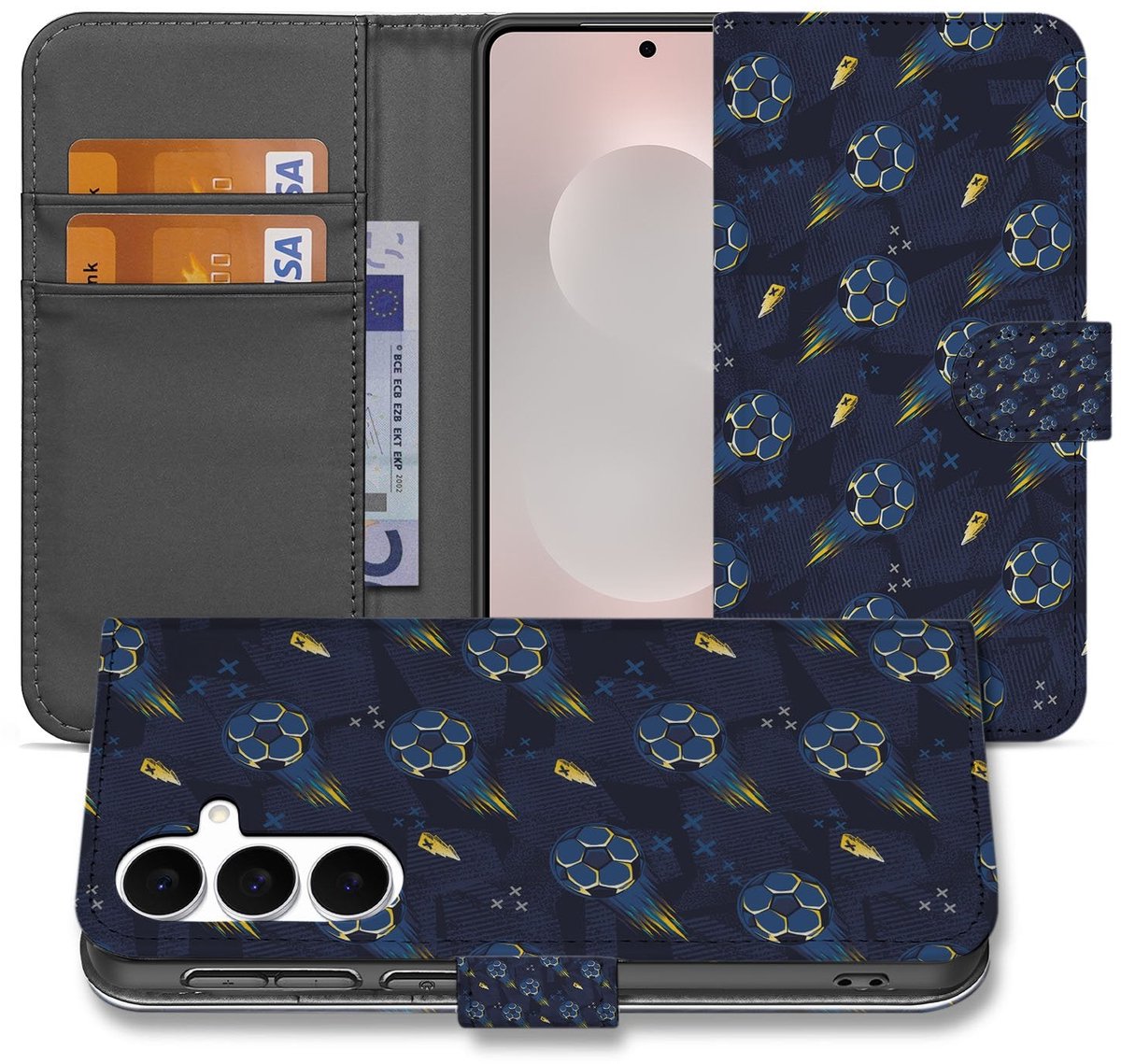 Samsung Galaxy S25 FE Hoesje Voetbal Design PU Leer Met 3 Pasjes