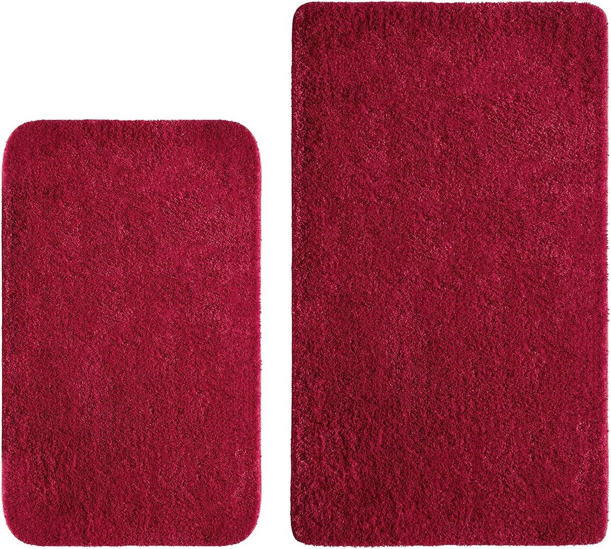 Stunq® Zachte en Sneldrogende Badmat Set van 2 voor Badkamer en Woonkamer, Rood, 40x60 cm en 50x80 cm