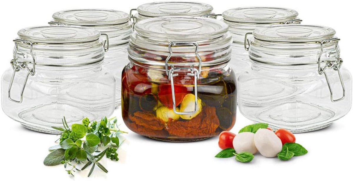 2x Weckpotten 500ml met Klem Beugel - Vierkante Bewaarpotten voor Conserveren en Opslag