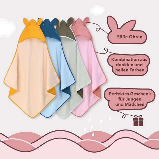 Hooded Baby Badhanddoek Kinderen Jongens Meisjes 85x85cm Katoen — afbeelding 2