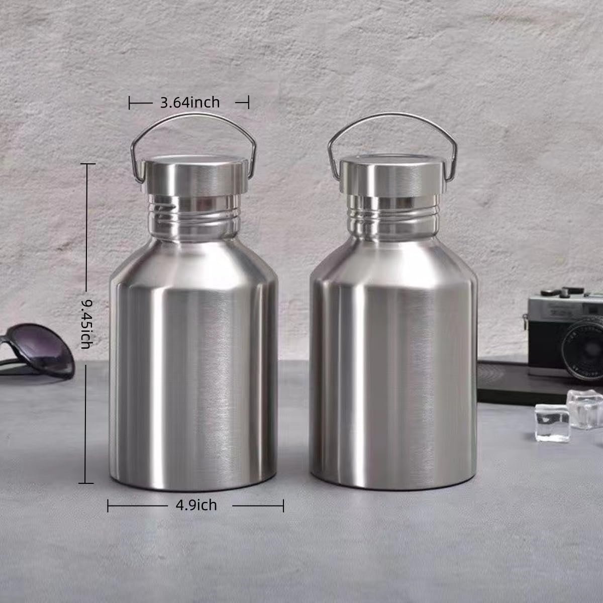 Thermosfles -Thermosbeker - Waterfles - Grote Roestvrijstalen Waterfles - 2L Enkelwandige Handvat Fles - Lekvrij Valbestendig - Verdikte Metalen Herenfles - Perfect voor Sport - Kamperen - Wandelen - Kerstcadeau - Kerstversiering thumbnail 4