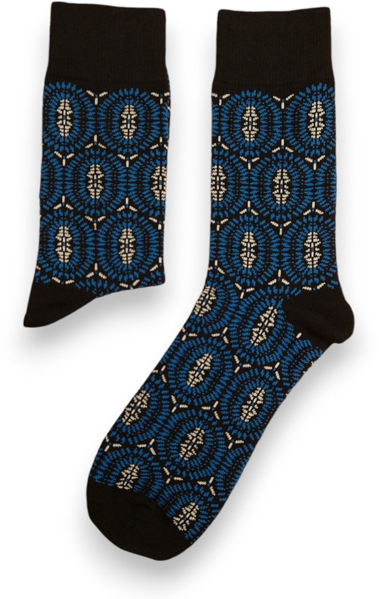 Afrikaanse sokken / Afro sokken - Blauwe bogolan - Afrika print kousen / Happy Colorful Socks / Vrolijke sokken Maat 41-46