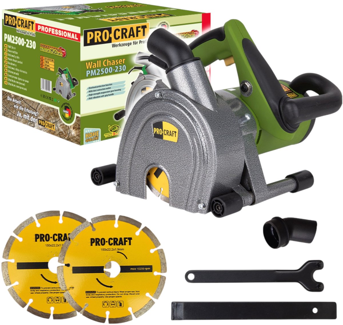 Procraft PM2500-230 muurfrees 1700 watt 45 mm + 2x doorslijpschijf