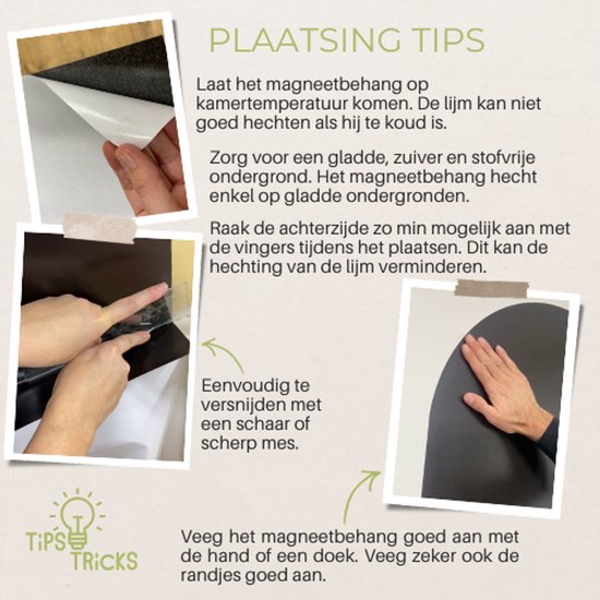 Illustration avec des conseils pour placer le tableau noir : coller, couper et nettoyer.
