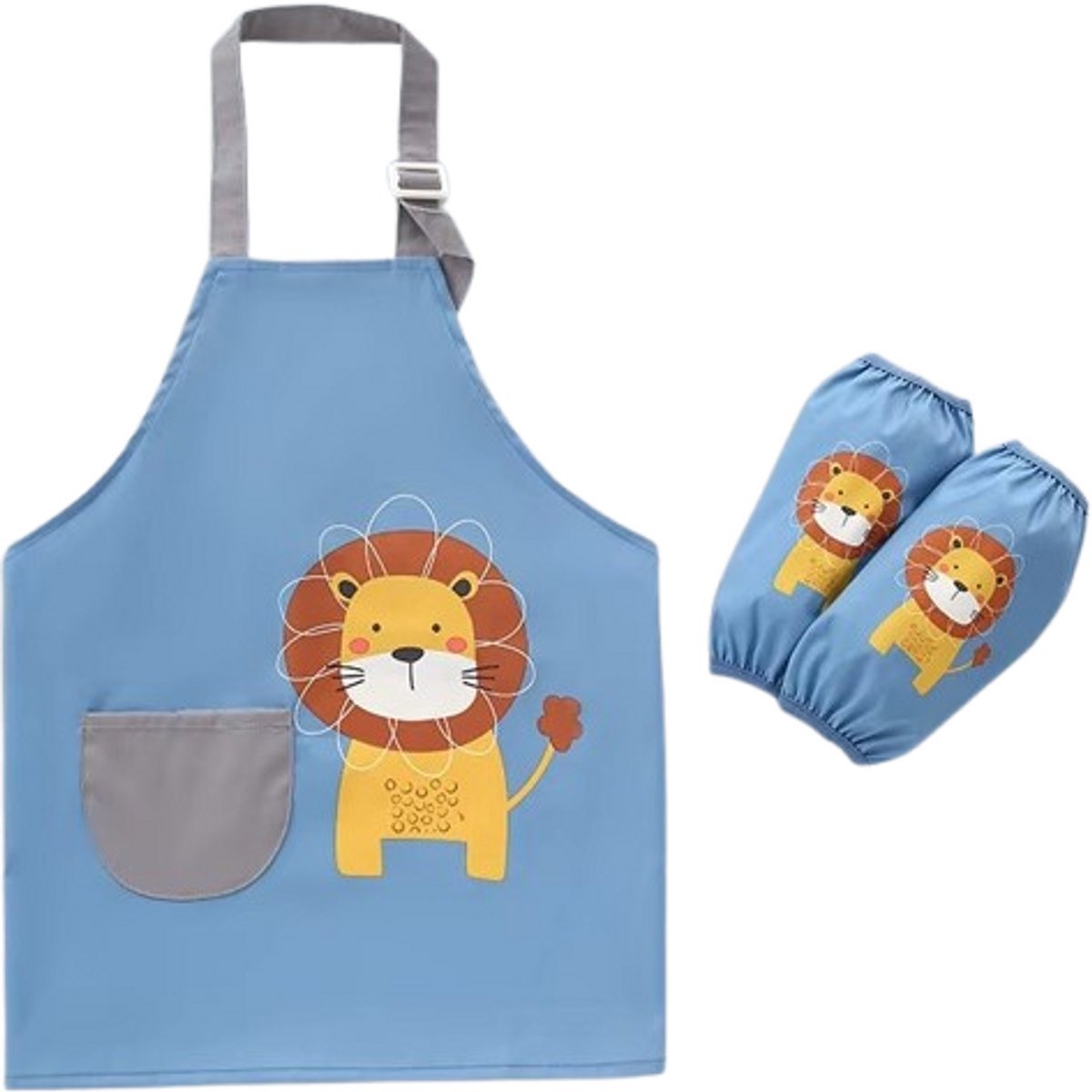 Kookschort Kind Waterproof - Keukenschort Blauw Leeuwtje - Keukenschort - 4-7 jaar