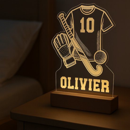 Gepersonaliseerde Hockey nachtlamp met Naam - LED Kinderkamer Lamp - USB (11,5x17cm) van Merkloos — afbeelding 2