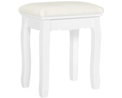 Bibeenah Barokke Witte Dressing Kruk – Fluwelen Gestoffeerde Make-Up Stoel, Piano Bank & Poef voor Slaapkamer, 38x28,5x45 cm – Luxe en Comfortabel