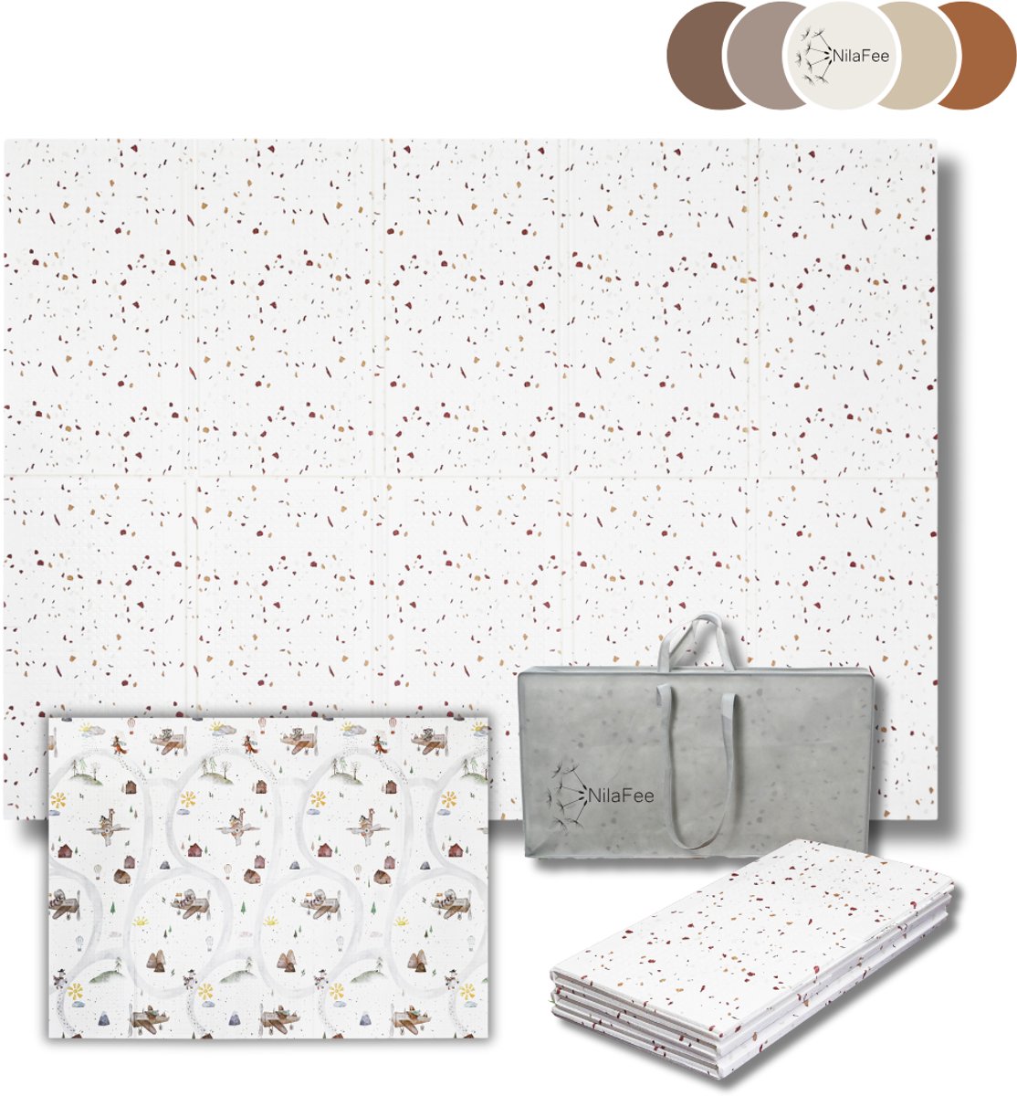 NilaFee® - Speelmat Baby - Speelkleed - Anti slip - Opvouwbaar - Opbergtas - 147 x 190 - XPE - CE getest - Waterafstotend - Auto - Vliegtuig - Terrazo Brown — afbeelding 14