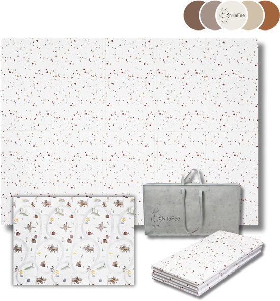 NilaFee® - Speelmat Baby - Speelkleed - Anti slip - Opvouwbaar - Opbergtas - 150 x 180 x 1 cm - XPE - Waterafstotend - Auto - Vliegtuig - Terrazo Brown