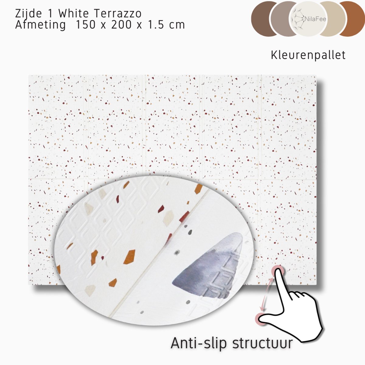 NilaFee® - Speelmat Baby - Speelkleed - Anti slip - Opvouwbaar - Opbergtas - 147 x 190 - XPE - CE getest - Waterafstotend - Auto - Vliegtuig - Terrazo Brown — afbeelding 5