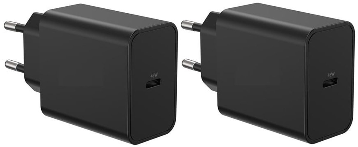 2 stuks OneOne 45W super snellader. Zwarte USB C oplader. PD lader adapter past op Motorola Moto G24 Power, Moto G34, Moto G35, Moto G54, Moto G55, Moto G64, Moto G75, Moto G84, Moto G85, Moto S50, S50 Neo