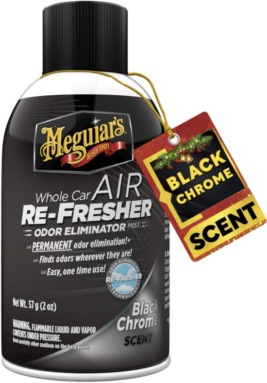Meguiar's Whole Car Air Re-Fresher – Odor Eliminator Mist Black Chrome – 59 ml (2 oz) – Élimination permanente des odeurs pour automobile