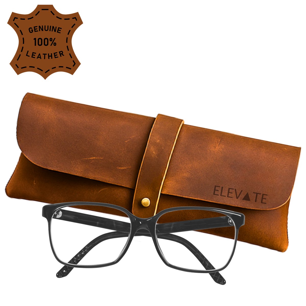 ELEVATE® Luxe Leren Brillenkoker - Bruin – 100% Echt Leer – Handmade Crazy Horse Etui – Unisex Zonnebril & Brillenhoes – Vintage Full-Grain – Meerdere Kleuren