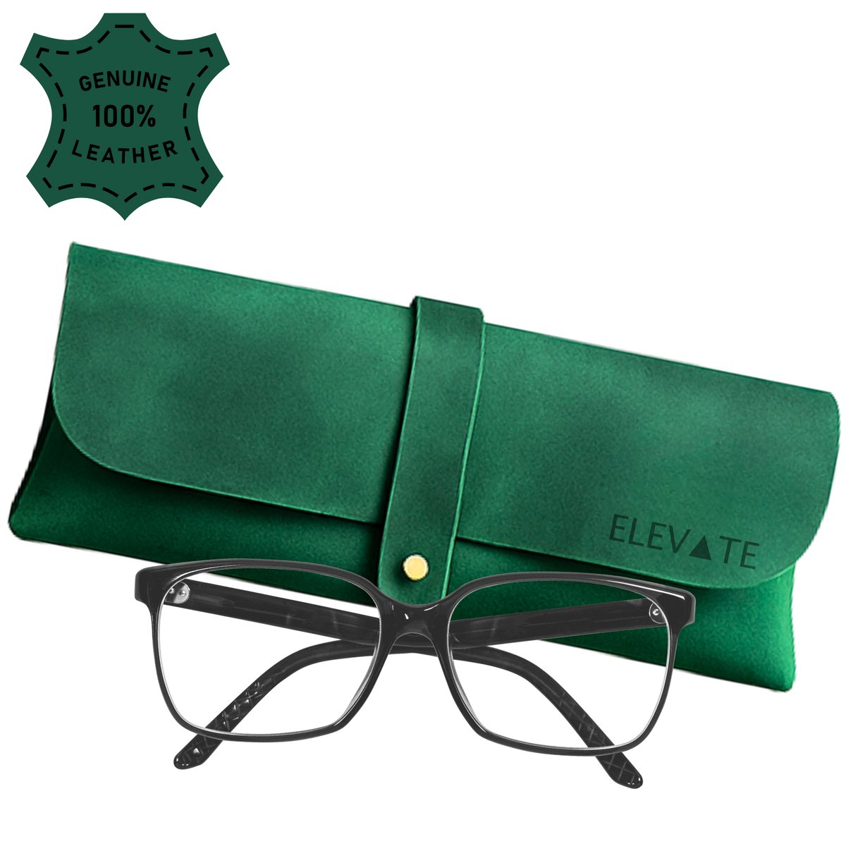 ELEVATE® Luxe Leren Brillenkoker - Groen – 100% Echt Leer – Handmade Crazy Horse Etui – Unisex Zonnebril & Brillenhoes – Vintage Full-Grain – Meerdere Kleuren