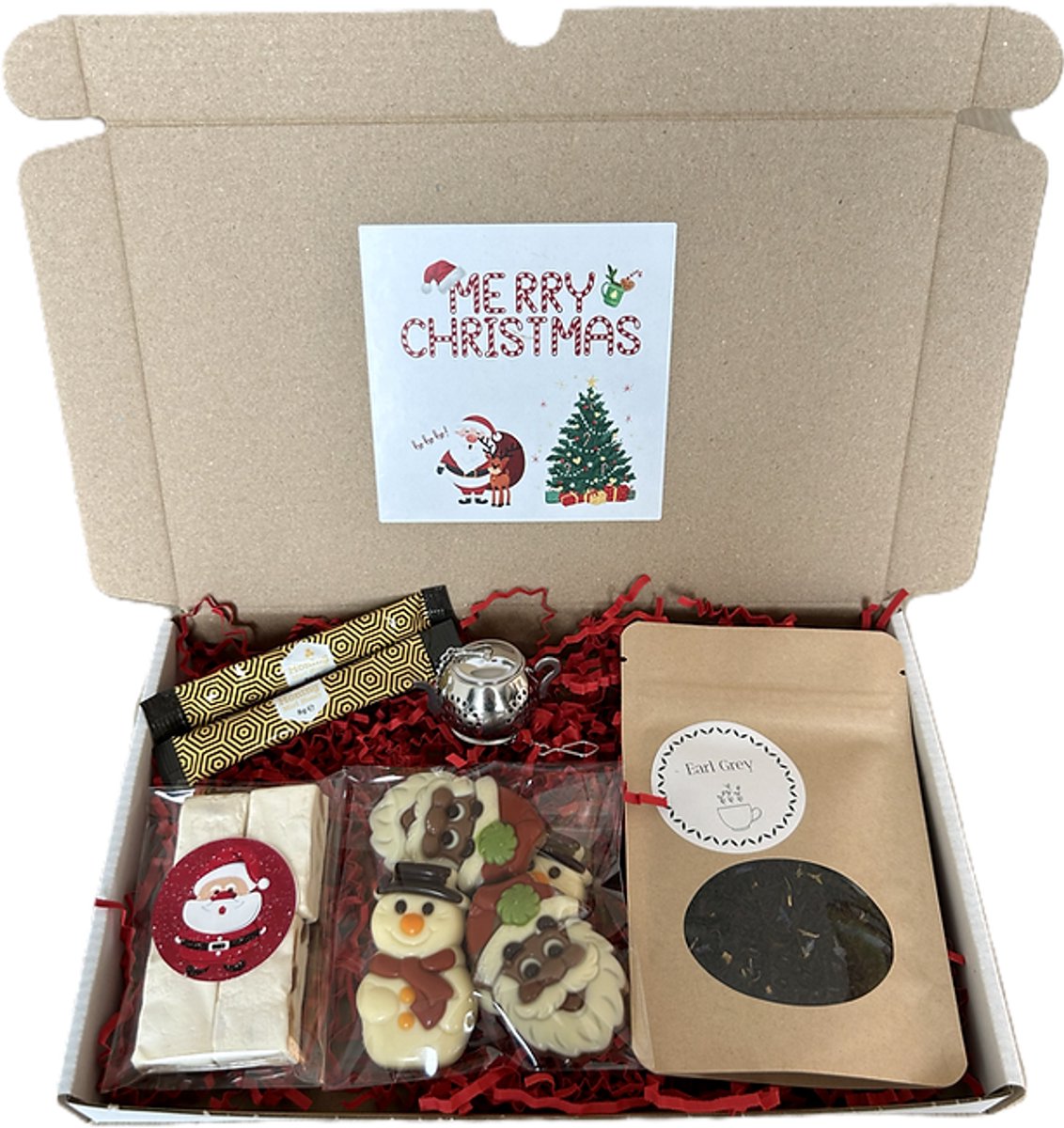 Tipkado Kerst brievenbus cadeau - thee, chocolade, nougat en honing