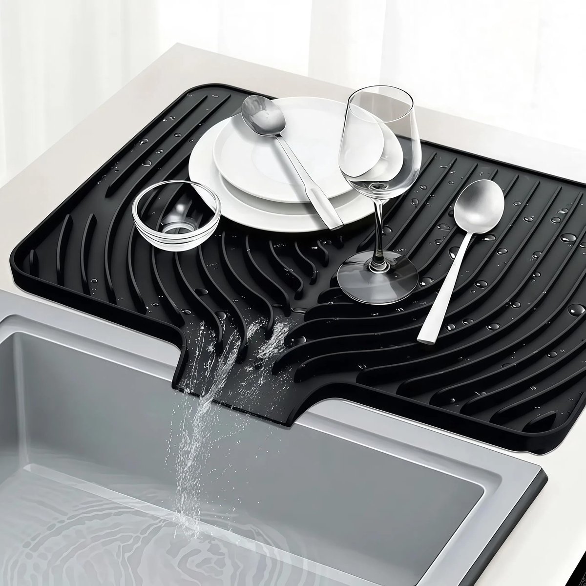 Unyqoos® siliconen afdruipmat met afvoer en antislip ontwerp voor keuken