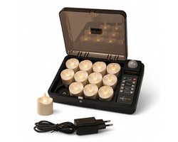 Oplaadbare Waxinelichtjes – 12 Stuks – tot 400 Uur Brandduur – Met Afstandsbediening – Waterdicht – Horeca – Kaarsvet Look