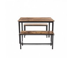 Eettafel, keukentafel set, 110 x 70 x 75 cm, met 2 banken elk 97 x 30 x 50 cm, metalen frame, voor keuken, woonkamer, eetkamer, industrieel ontwerp, vintage bruin-zwart KDT070B01