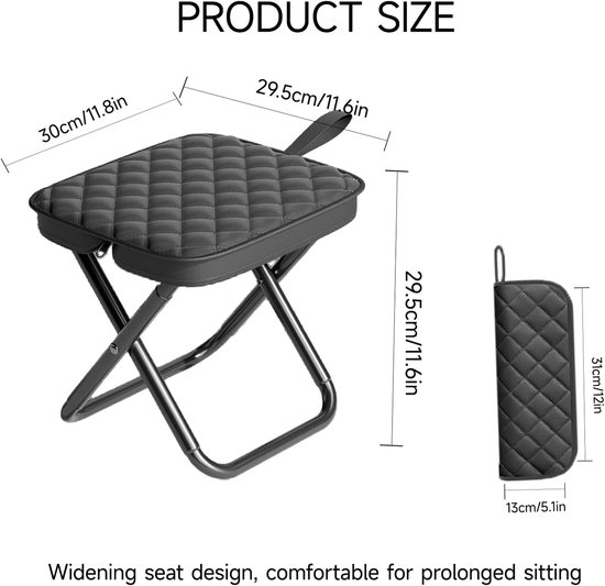 Opvouwbare Rugzak Kruk 30 cm - Carbon Staal Frame - 350 lbs Draagvermogen - Dik Oxford Stof - Compact Ontwerp - Voor Camping en Wandelen - Zwart - Lichtgewicht en Draagbaar — afbeelding 2
