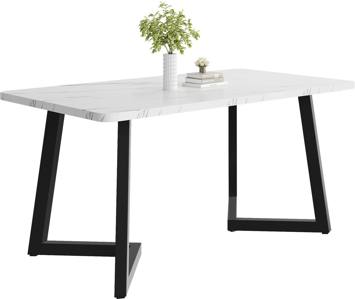 Uitschuifbare tafel 120-160×80 cm - keukentafel - zwarte kruisvormige poten - voor keuken en woonkamer - wit marmerlook tafelblad