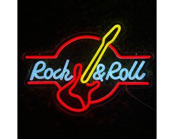 Neon Lamp - Rock & Roll Rood / Geel - Dimbaar - Incl. Ophanghaakjes - Neon Sign - Neon Verlichting - Neon Led Lamp - Wandlamp