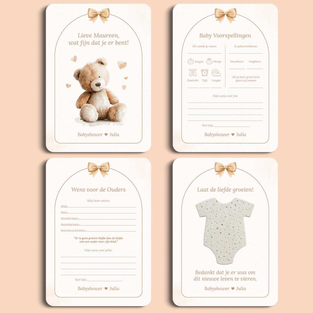 Gepersonaliseerd Invulkaarten Starterspakket Boho Beige met Beertje – 20 kaarten op Premium Biotop 300 g/m² – Voor Babyshower, Gender Reveal, Kraamborrel of Moment naar Keuze – Cadeau & Decoratie | Studio Miron
