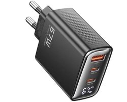 DrPhone HALOXVII 67W GaN Oplader – 3-Poorts USB-C + USB-A Snellader – Power Delivery 67W – Smart LED Watt Display – Laptop & Smartphone – Compacte Snellader met GaN+