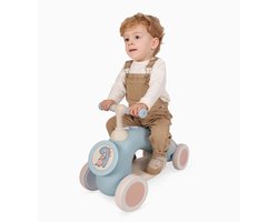 Fietsje - Loopfietsje met trekkoord - Kinderloop fietsje 2 jaar of ouder - Coco - Beige/Lichtblauw - Het eerste avontuur op wieltjes.