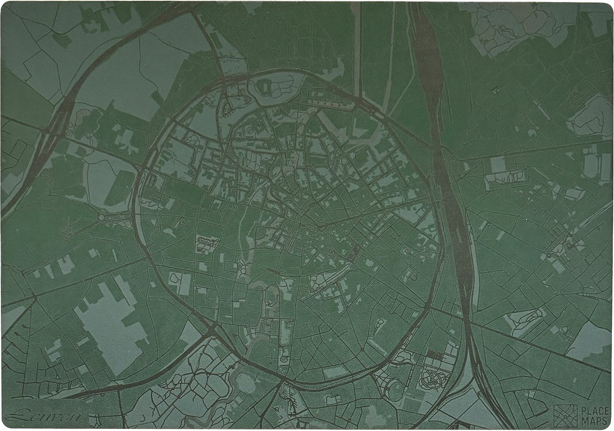 Place Maps Gegraveerde Kunstlederen Placemat Leuven Mosgroen 1 stuk
