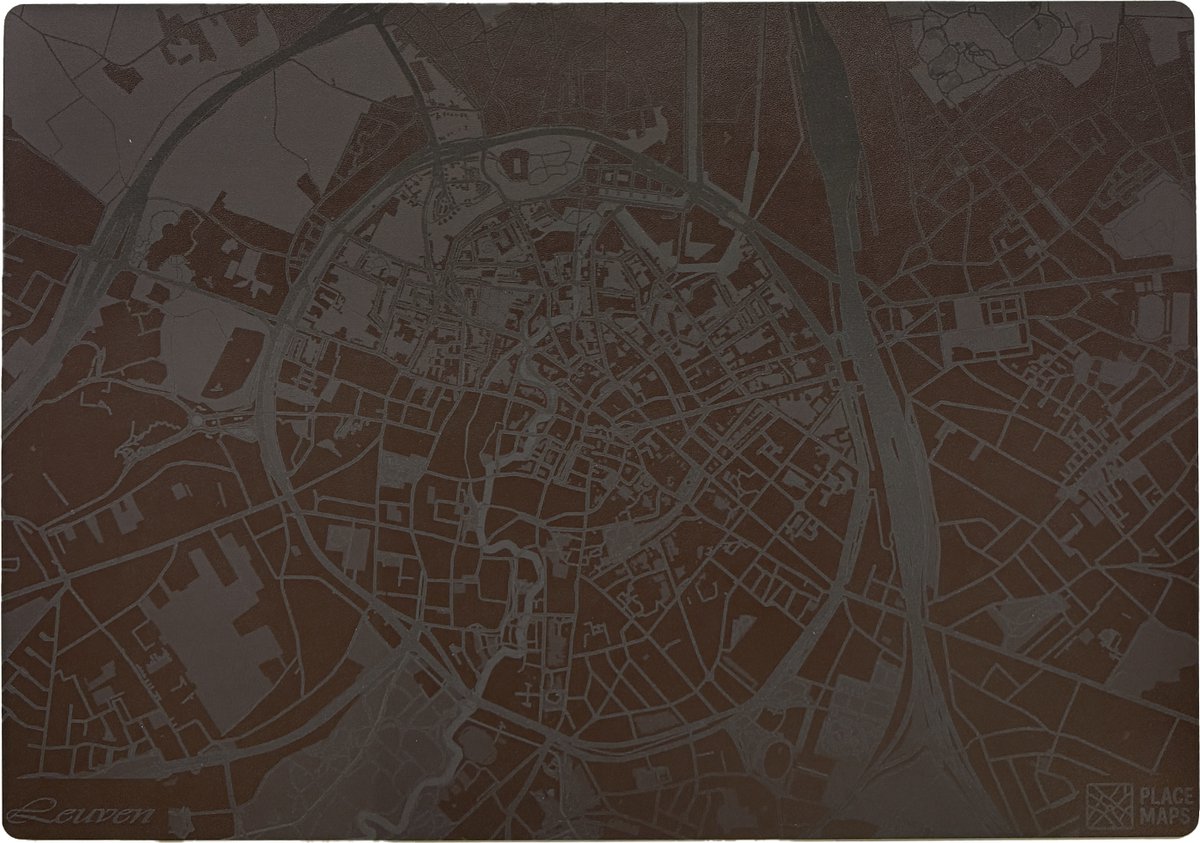 Place Maps Gegraveerde Kunstlederen Placemat Leuven Cacaobruin 1 stuk