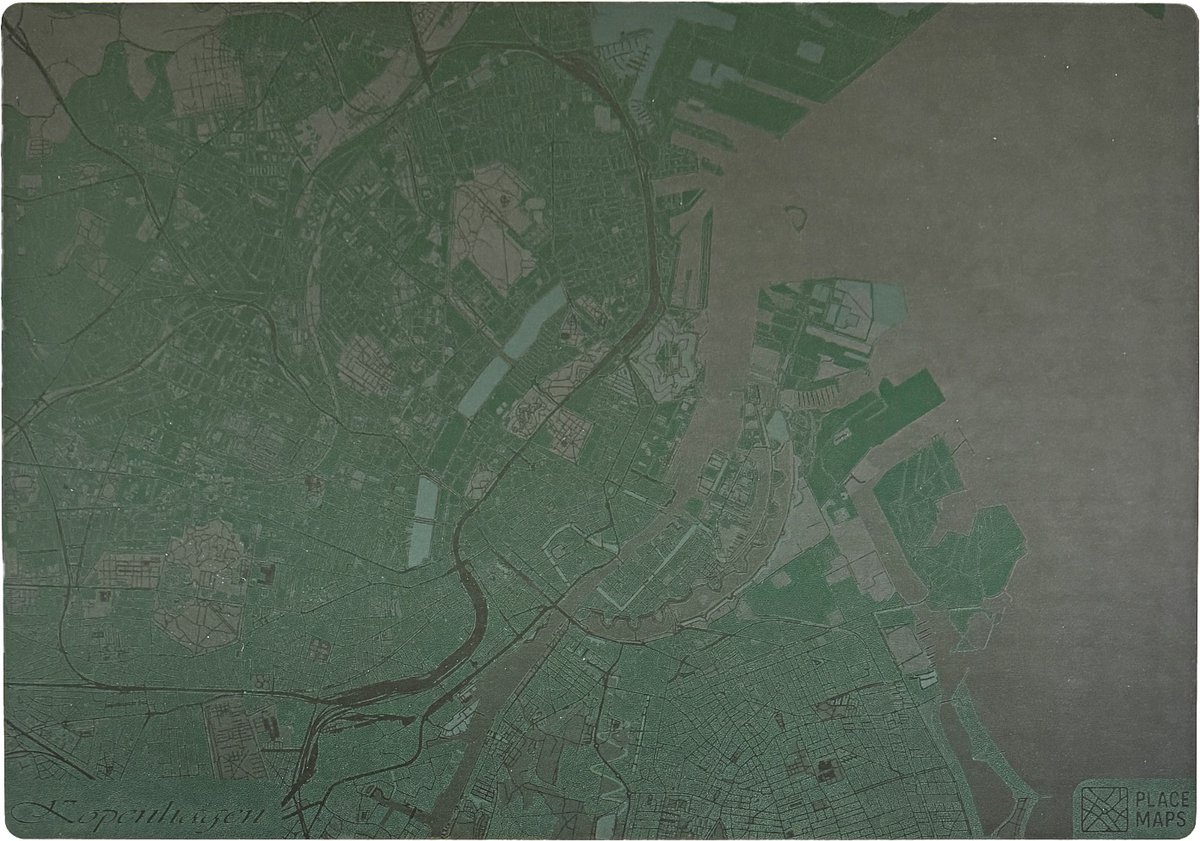 Place Maps Gegraveerde Kunstlederen Placemat Kopenhagen Mosgroen 1 stuk