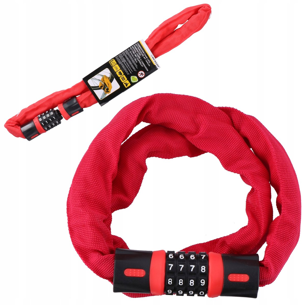 Dunlop Fietsketting met Cijferslot - 90cm Rood