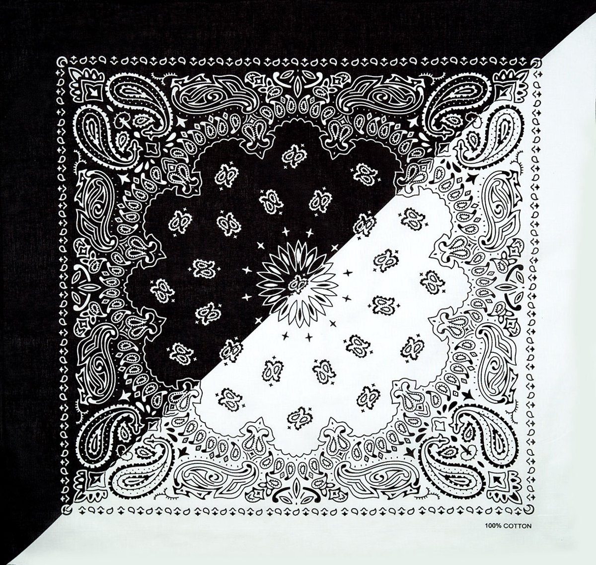 Zwart-witte Paisley Bandana - Katoen, 53x53cm