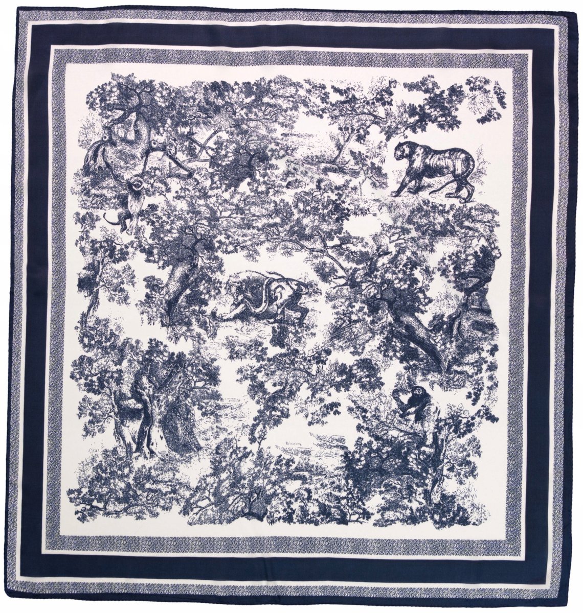 Dames Sjaal Satin Wildcat - Blauw & Wit, 70x70 cm