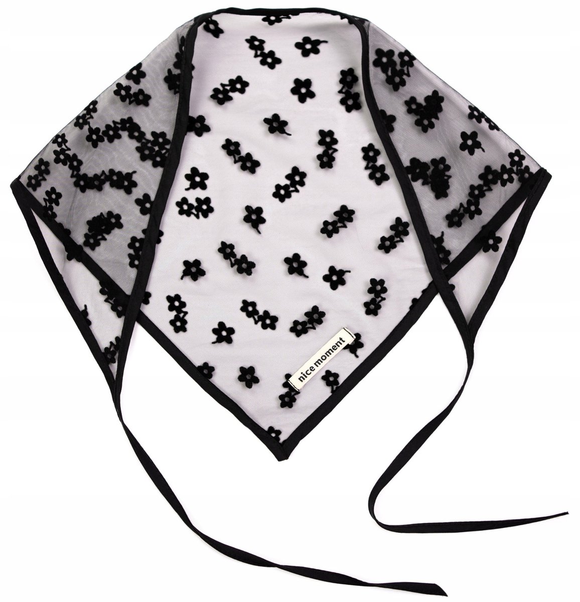 Portia Hoofddoek - Elegante Geborduurde Zwarte Bandana met Koord
