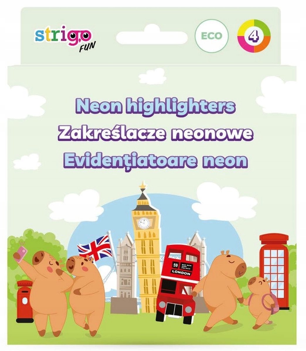 Merkloze Neon Markeerpennen - Set van 4 Eco-vriendelijke Kleuren