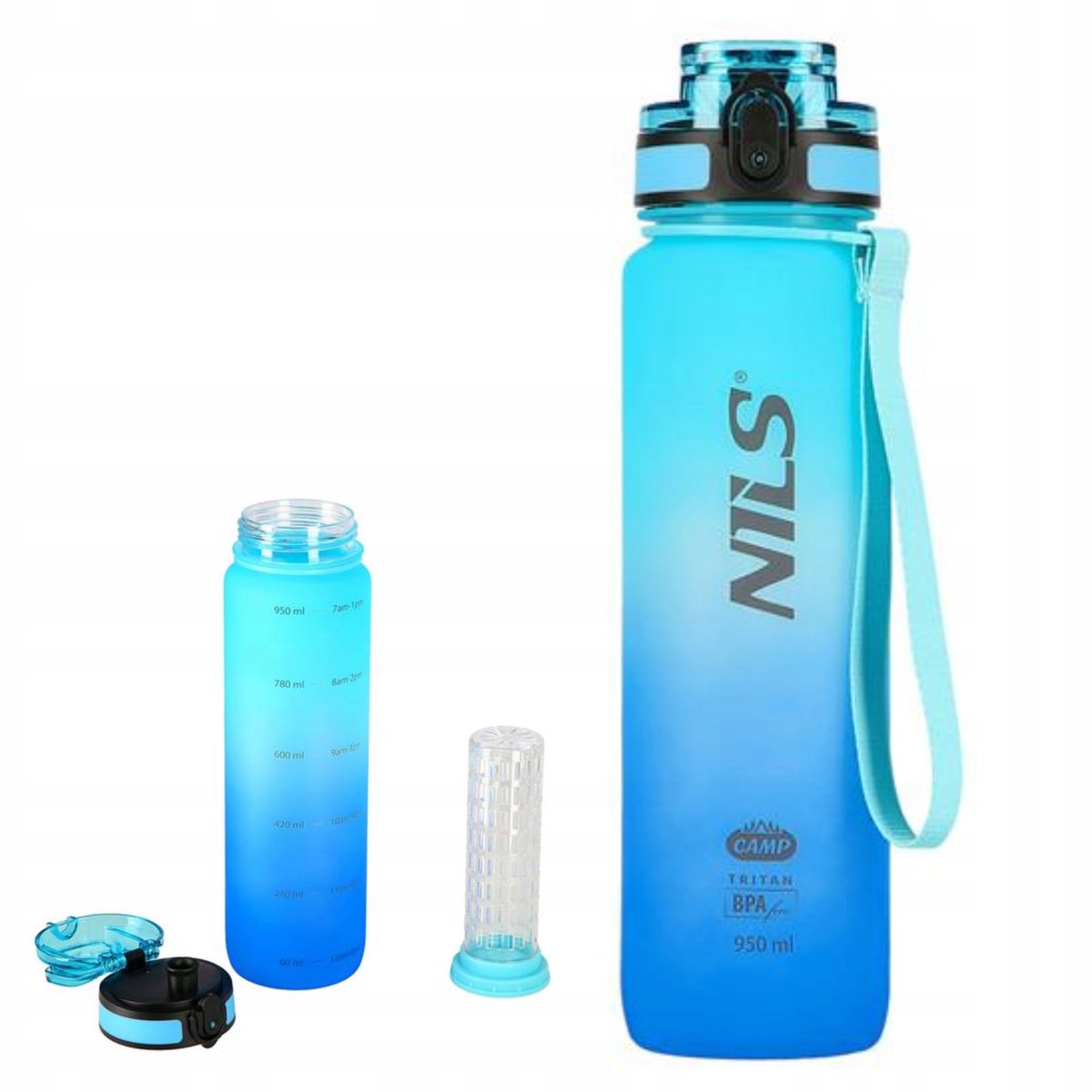 Nils Camp Tritan Fles 950ml Blauw - BPA-vrij met Fruitinfuser