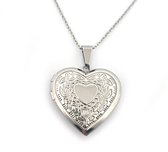 Collier pour femme en acier argenté avec médaillon en forme de cœur en acier inoxydable - pour photo ou mèche de cheveux