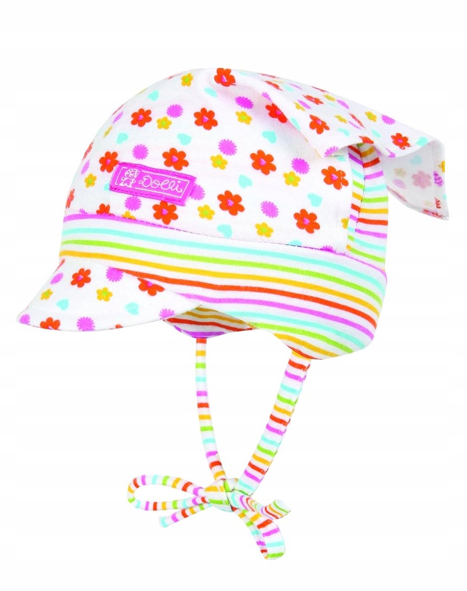 Roze babymuts met stakjes en bloemenprint - Pop