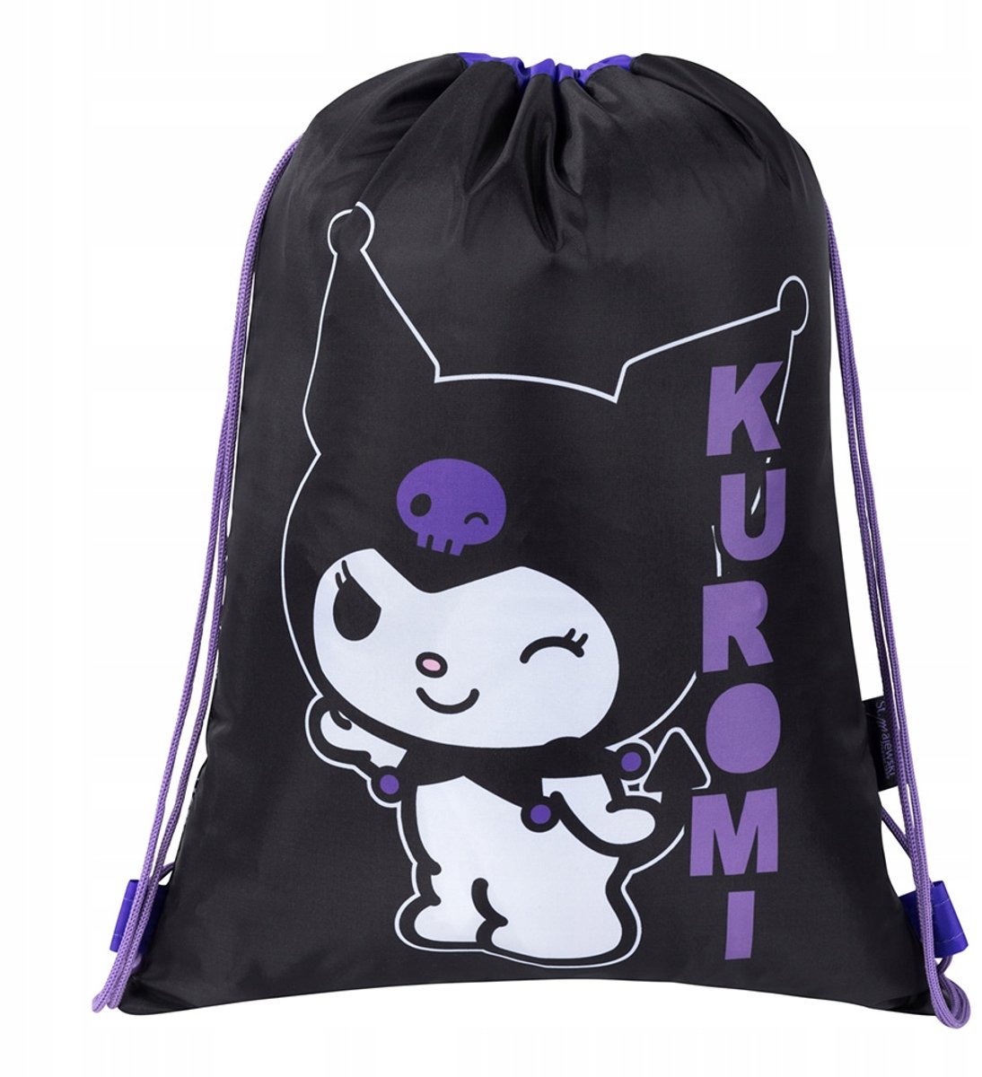 Kuromi Gymtas – Zwemtas / Sporttas – 43x33 cm – Stevige Kwaliteit – Sanrio – Trekkoord Tas voor School & Sport - Zwart