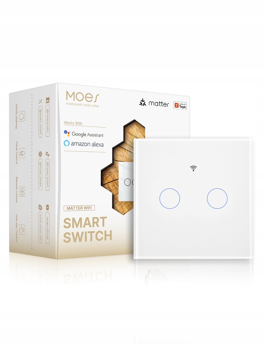 Moes Matter Dubbele Glazen Touch Schakelaar Wit MWS-EU2-WH