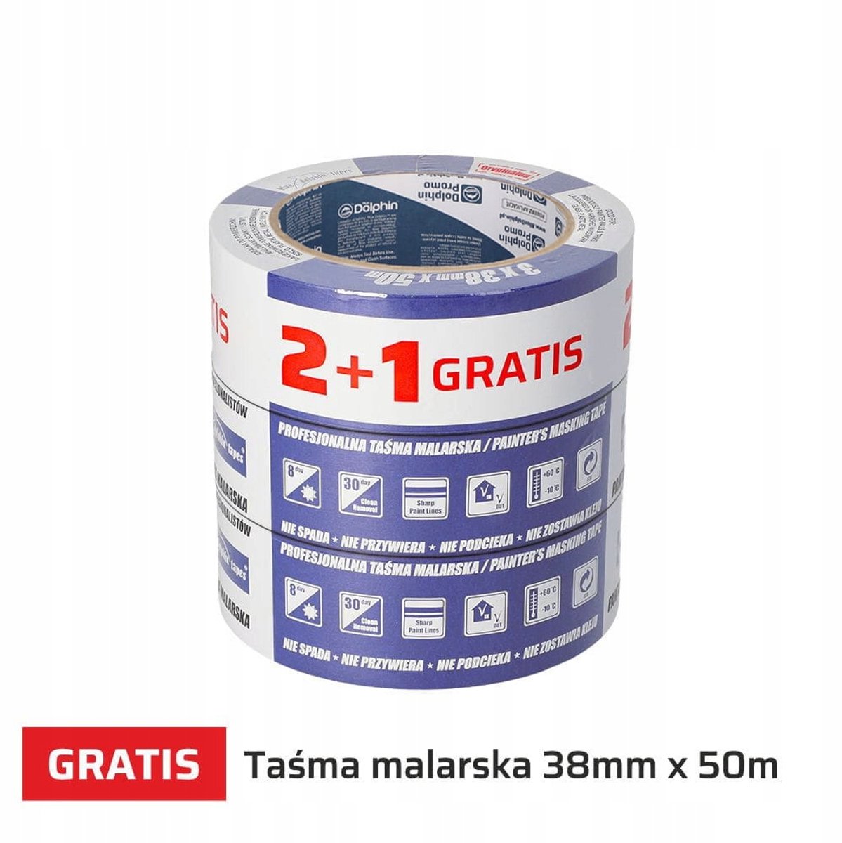 Blauwe Dolfijnborden/Afplaktape 38mm x 50m - 2+1 Gratis