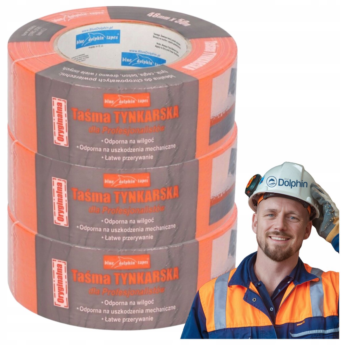 Blue Dolphin Schilder- en Stukadoorstape Oranje 24mm x 50m - 3 Rollen