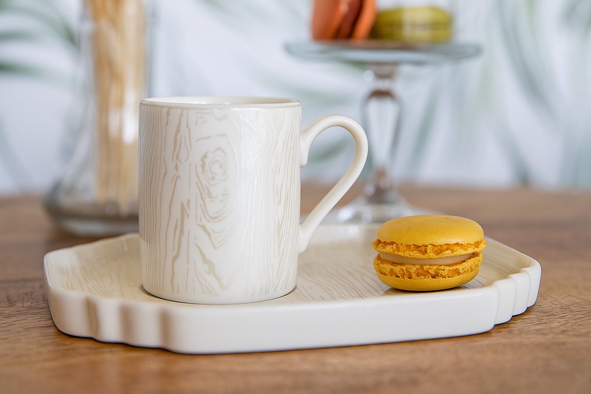 Schäfer espresso mokken set 12-delig – 6 kopjes (100 ml) met 6 dessertbordjes – Wit - Wood grain pattern