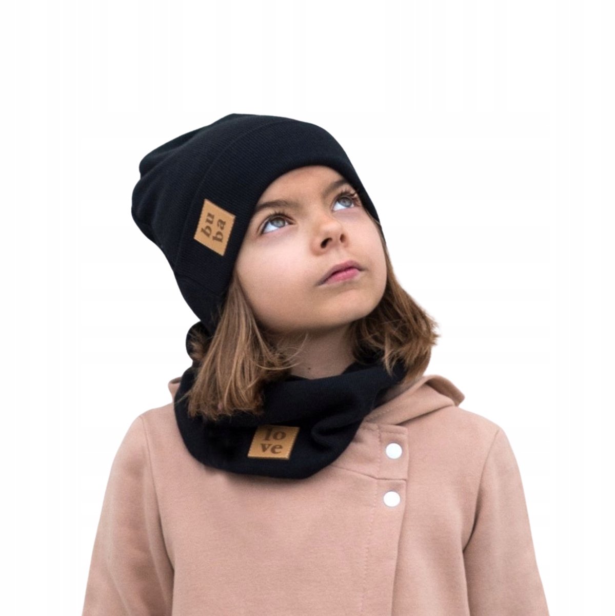 Babymuts met Sjaal - Zwart 40-46 cm