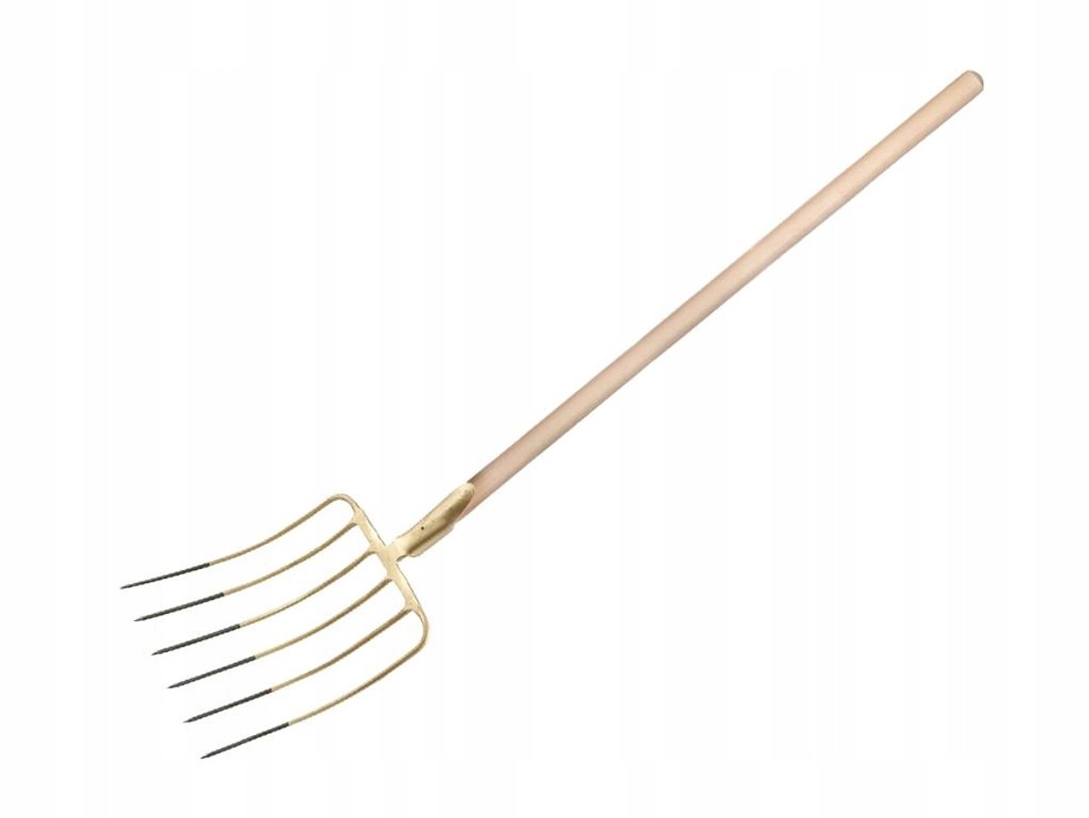 Teger 6-tands landbouw- en hooivork met beukenhouten steel