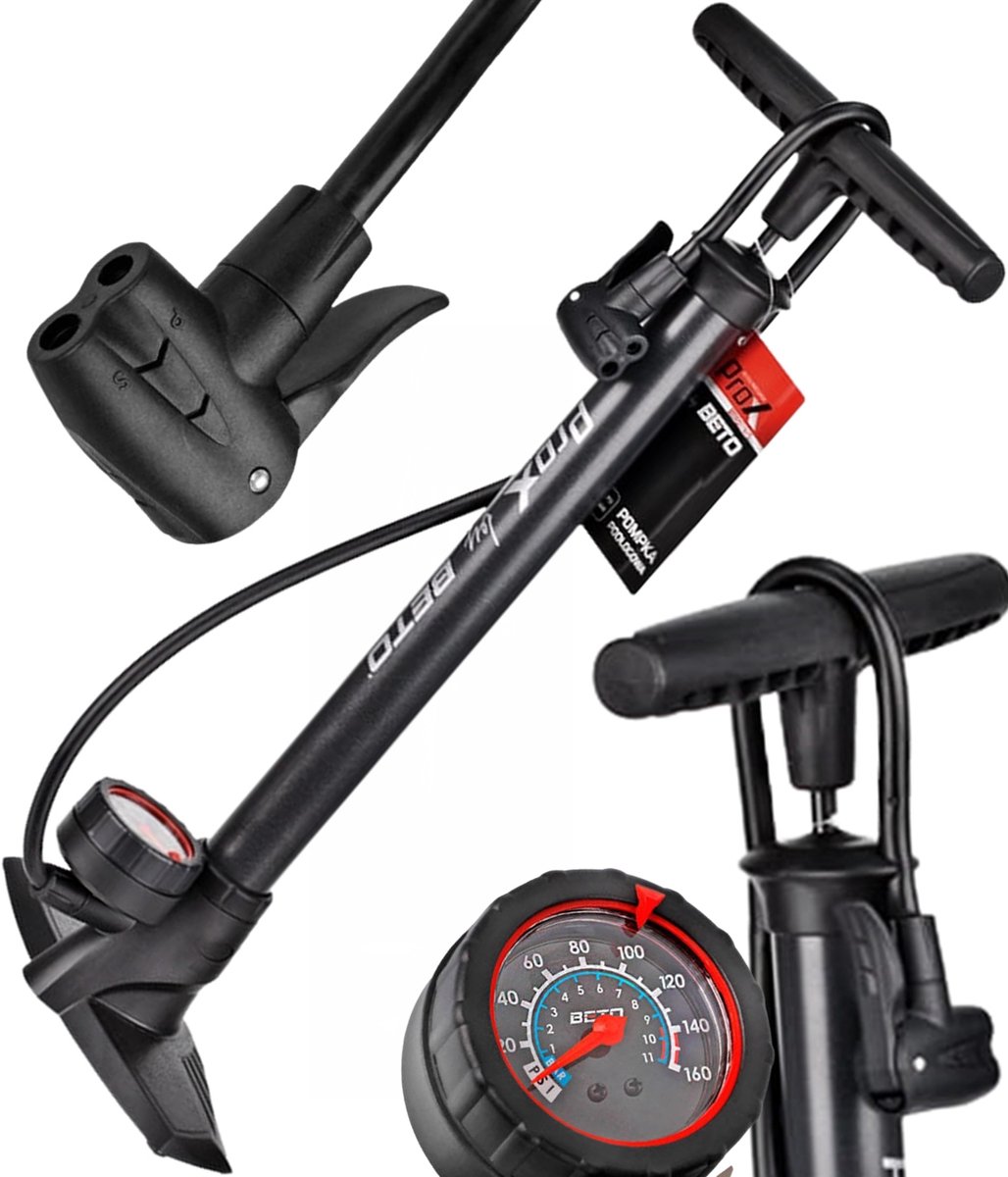 BETO Vloerfietspomp met Manometer - 11 Bar