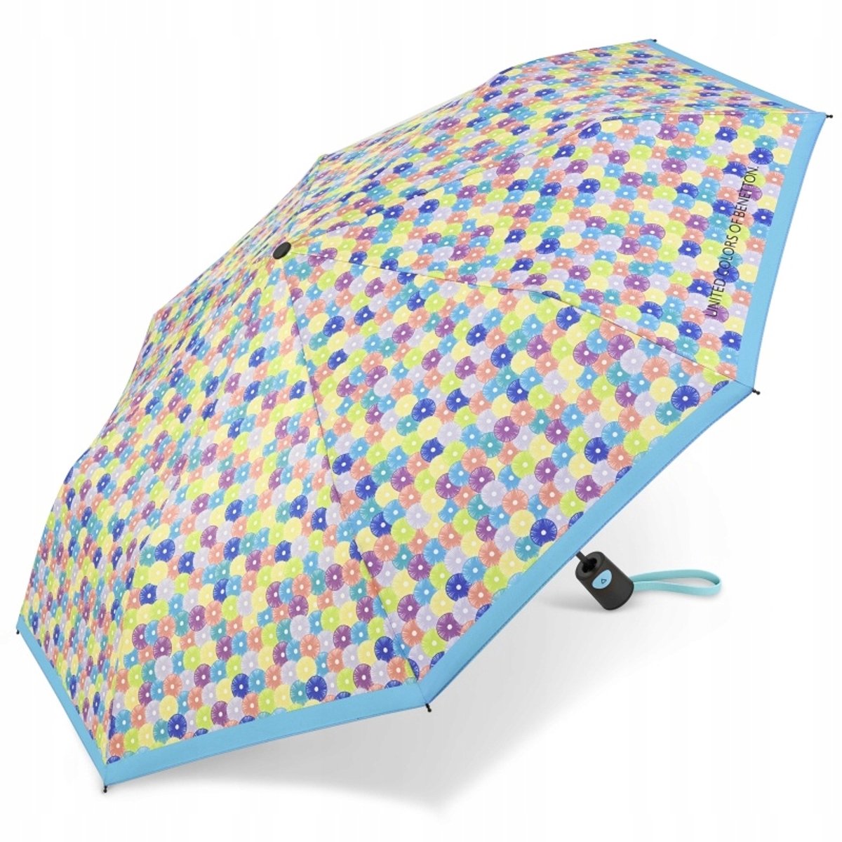Benetton Mini Paraplu Mini AC Blooming Dots Blauw met Hoes